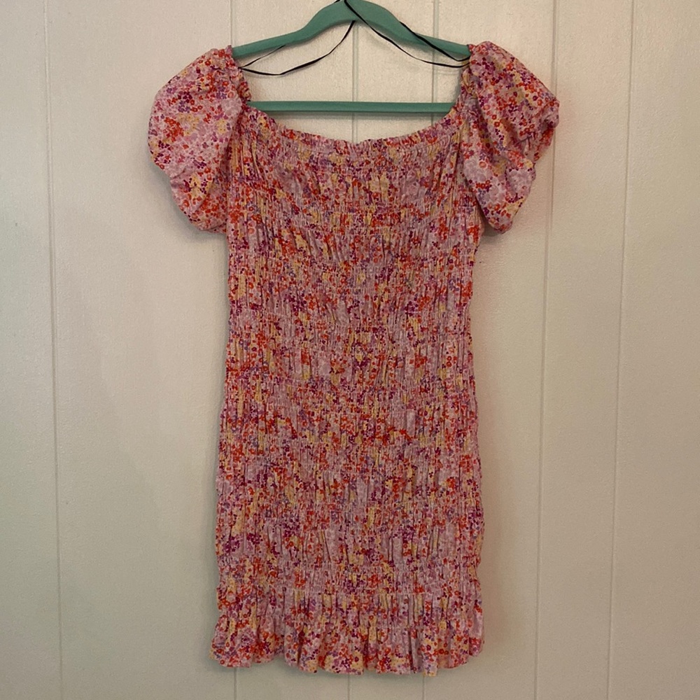H&M Pink floral smocked dress